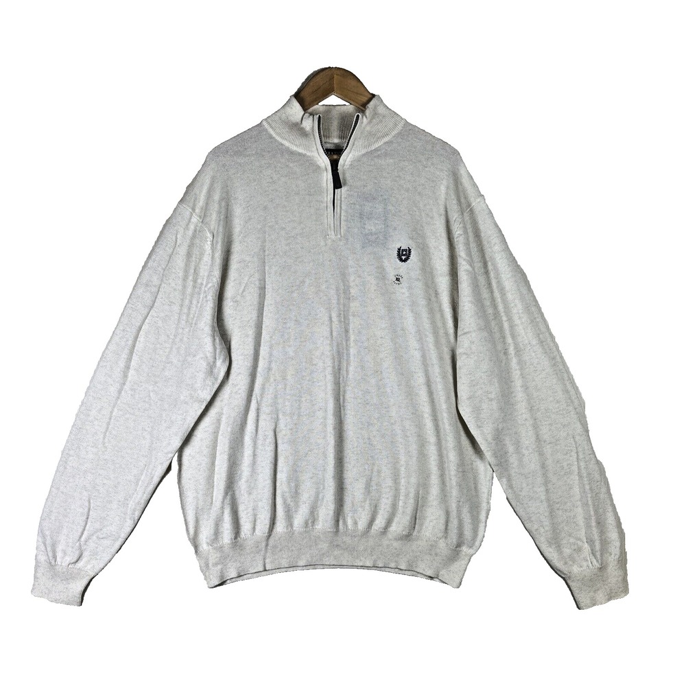 New Chaps Mens Sweater Sz XL Oatmeal Ivory 1/2 Zip Cotton Cashmere Pullover